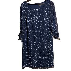 Karl Lagerfeld nacy blue and white polka dot dress with statement sleeve Size 10